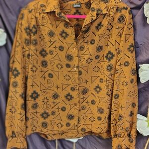 Urban Outfitters Geometric Orange Button Down Shirt